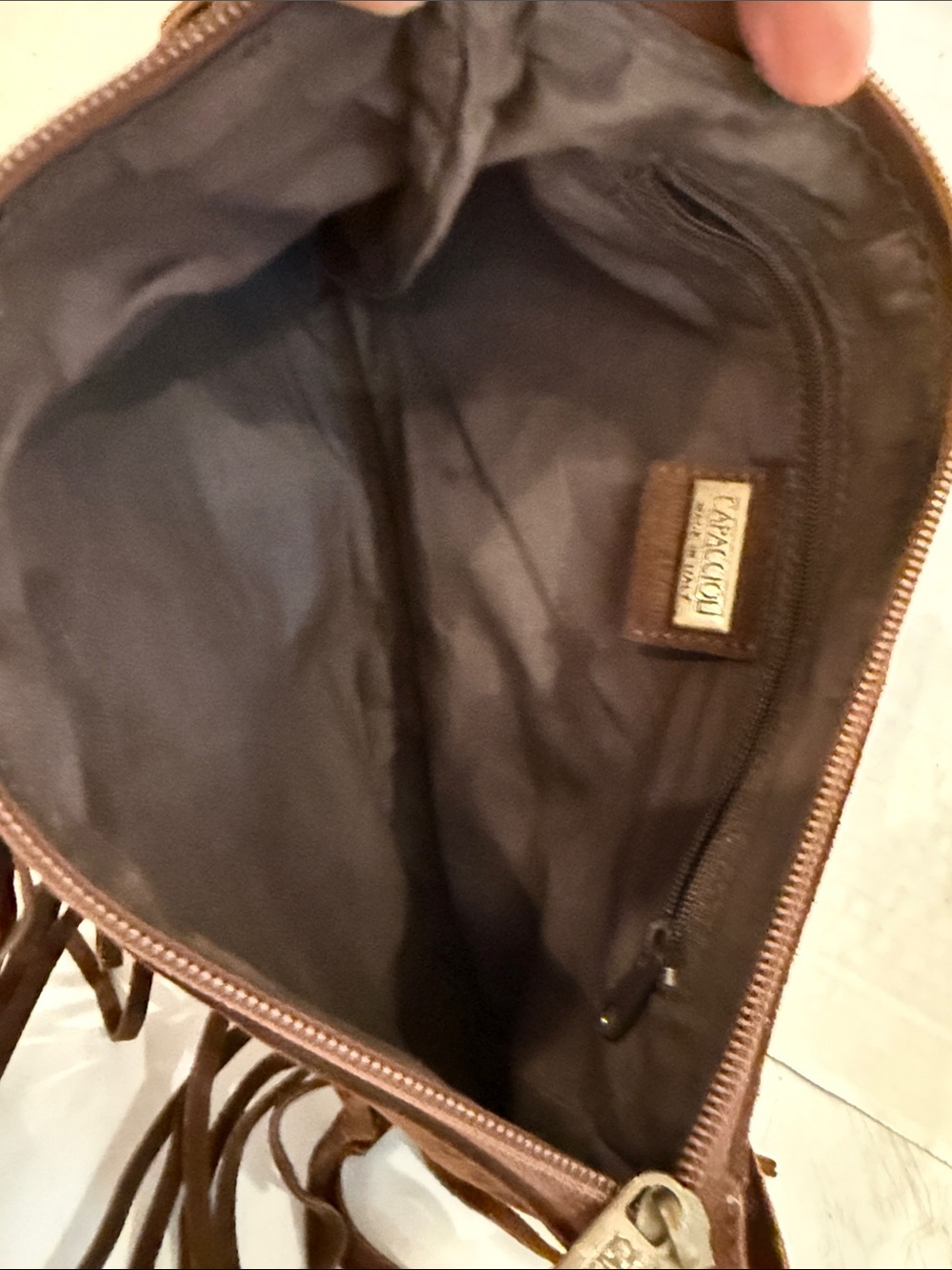 Capaccioli Fringe Suede Leather Shoulder Bag in Brown - Made in Italy - Picture 4 of 5